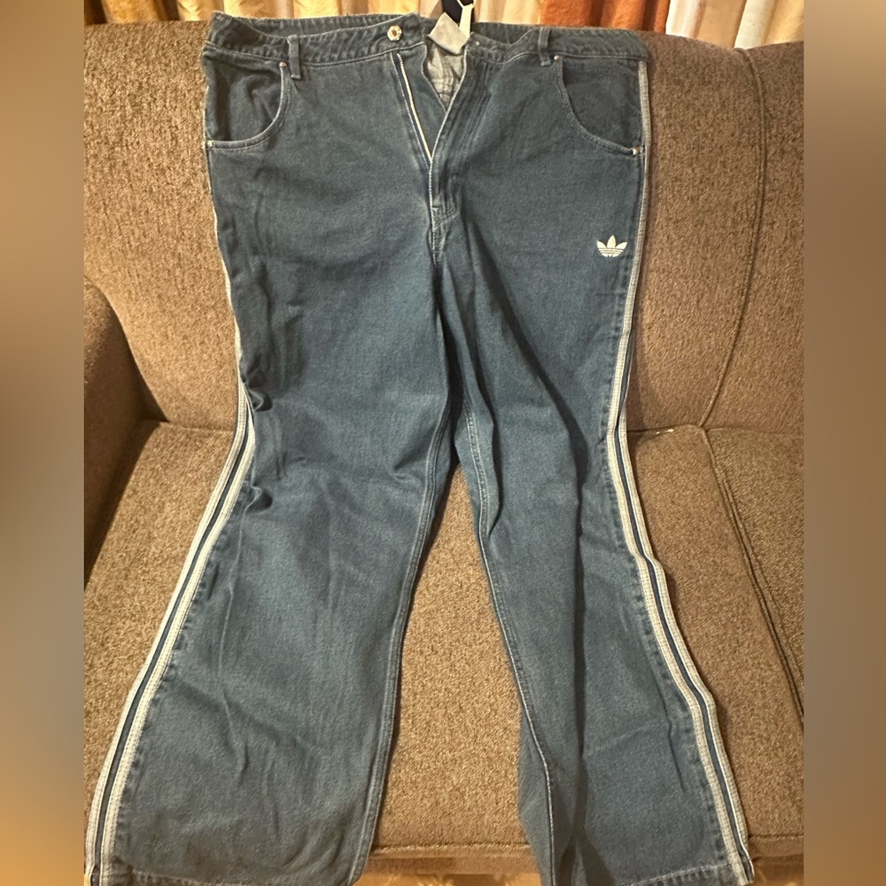 Adidas Men's Straight Blue Jeans with Stripes